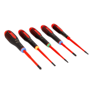 (Bild für) Ergo-Schraubendreher-Satz. 5-tlg. isoliert. Slim-Klingen (Abtrieb: 0.5x3.0. 0.8x4.0. PZ1. PZ2. T1)