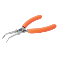 (Bild für) Präzisions-Nadelzange. 45° gebogene Spitze. geriffelte Backen. PVC-Griffe. 141 mm