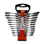 (Bild für) Knarren-Ring-Maulschlüssel-Satz, Maul 15° abgewinkelt, 12-tlg, Kunststoffhalter