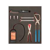 2/3 Einlage, Bremsflüssigkeitstester, Schraubendrehereinsätze, Bürste + Bremsfederzange, 9-tlg