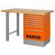 Robuste Werkbank. mit 40 mm Holz-Arbeitsplatte. 1500 mm. inkl. Werkzeugschrank mit 7 Schubladen. Orange