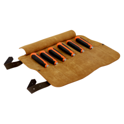 Stechbeitel-Satz. 6. 10 .12 .18 .25 .32 mm. in Leder-Rolltasche