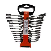 Knarren-Ring-Maulschlüssel-Satz, Maul 15° abgewinkelt, 12-tlg, Kunststoffhalter