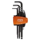 Winkelschraubendreher-Satz, 9-tlg, 6kant, Kugelkopf, brüniert, lang