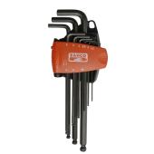 Winkelschraubendreher-Satz, 9-tlg, 6kant, Kugelkopf, brüniert