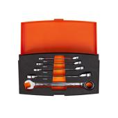 Knarren-Ring-Maulschlüssel-Satz, Maul 15° abgewinkelt, 5-tlg, Kunststoffkoffer