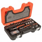 Steckschlüssel-Satz 1/4" und 3/8", metrisch, Sechskantprofil, Vierkantantrieb, inklusive Umschaltknarre mit schlankem Knarrenkop