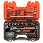Steckschlüssel-Satz 1/4" und 1/2", metrisch, Sechskantprofil, Vierkantantrieb, inklusive Kugelkopfknarre – 79-teilig